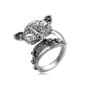 Vintage style fox shaped alloy ring with antique silver finish and adjustable open band - Fox Shape (R-104)