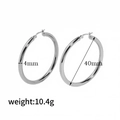 Silver stainless steel 40mm hoop earrings with 4mm thick tube and 10.4g weight detail - Silver-40mm(TE6001-40S)