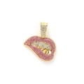 Hip hop gouden ketting met roze en witte strass bijtende lippen hanger set - Alleen hanger / Goud-Roze Lippen