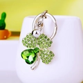 Sparkling green crystal four-leaf clover keychain with silver metal and rhinestones - Green Rhinestone Clover (A329)