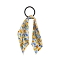 Floral print ribbon hair scrunchie in black fabric with yellow and blue flowers - Yellow Blue Floral