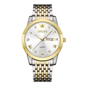 Mens business quartz watch in gold and silver stainless steel with luminous date display - Two-tone Gold Steel Band White Dial