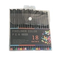 18-color fineliner drawing pen set with 0.4mm fine tips in a transparent PP snap bag - 18 Colors Set