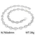 Silver stainless steel mariner link chain necklace 760x8mm with textured finish - Style B Steel Color Necklace 76cm (KN228782-Z)