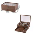 Dark wood watch and jewelry organizer box with clear window and two-tier storage drawer - 12-Slot Walnut Double Layer