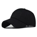 Distressed black washed cotton baseball cap with American flag patch for Independence Day - Washed Black