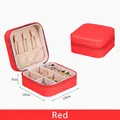 Portable red PU leather square jewelry travel case with zipper and velvet lining - 10*10*5cm / Red