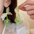Orecchini floreali fatti a mano con fiocco in chiffon e ganci in metallo dorato - Fiore Di Cristallo Verde (12#)