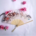 Bamboo folding fan with Jiangnan water town ink painting and elegant silk tassel - Water Town Painting Style (Women's Fan - 52)