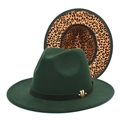 Detail of dark green fedora with leopard print lining and gold metal M buckle - M (56-58cm) / Dark Green