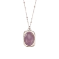 Collar de cadena plateada con colgante de piedra ovalada violeta y montura martillada - Plata-Piedra Púrpura