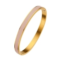 Gold plated stainless steel bangle with pink enamel finish in a side-opening design - 6MM Gold + Bean Paste