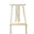 Detail of bohemian hand-woven cotton rope knots and natural wood shelf texture - Off-White Style C