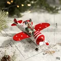 Decorazione natalizia aereo bianco con renna pilota e ali a pois rossi per l'albero - Aereo grande rosso e bianco - Renna