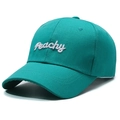 Peachy embroidered cotton baseball cap in teal finish with curved brim for sun protection - Grass Green