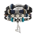 Multilayer bohemian leather bracelet set with turquoise beads and heart charm - Blue Silver Color Heart Element Style (02)
