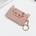 Porte-cartes chat rose en cuir avec porte-clés doré et fermeture à bouton-pression - Rose