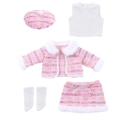5-piece pink tweed doll outfit with white knit vest and matching beret for 18-inch dolls - Pink Tweed Style Five Piece Set