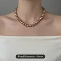 Elegant 8mm champagne gold pearl necklace showcased on a model for a vintage aesthetic - 8mm / Champagne