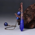 Hexagonal Lapis Lazuli stone pendant with copper wings on a bronze chain necklace - Antique Bronze Lapis Lazuli