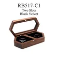 Hexagonal walnut wood jewelry box with glass top and black velvet double ring slots - Parallel Slots-Black Velvet / No Engraving