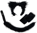 Three-piece black faux fur wolf costume set with ears headband and adjustable plush tail - Black Wolf 3-Piece Set (Buckle Tail)