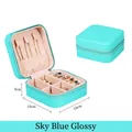 Portable sky blue leather travel jewelry box with zipper and mirror, 10x10x5cm - 10*10*5cm / Glossy Sky Blue