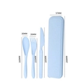 Light blue wheat straw cutlery set with dimensions for spoon fork and knife in case - Nordic Blue / No Paper Box