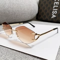 Chic rimless polygon sunglasses with brown gradient lenses and gold claw accents - Gold Frame Gradient Tea Lens