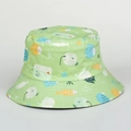 Dettaglio della stampa a tema marino sul cappello alla pescatora in cotone verde - M (56-58cm) / Verde
