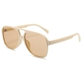 Chic cream oversized double bridge aviator sunglasses with gradient tea lenses - Beige Frame Light Tea Lens