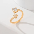 Gold leaf design open ring with white zircon stones and round centerpiece for women - Triangle Cluster (JZ023)