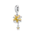 Pendentif en argent 925 avec étoile en zircon jaune et design orbital céleste - Pendentif à Pompon en Zircon Étoile Jaune 0442