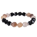 Elastic beaded bracelet featuring faceted black agate and light translucent stones - Violet and Obsidian Bracelet