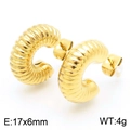 Golden stainless steel C-shaped ribbed earrings with polished texture 17x6mm - Small (KE113882-KFC) / Gold