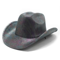 Western cowboy hat featuring iridescent holographic texture and classic wide brim style - M (56-59cm) / Iridescent Black