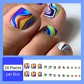 Rainbow marble texture press-on toenails with fluid pattern in 24 piece set - JY158-B7 Galaxy Colorful Swirl