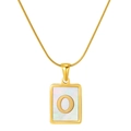 Gold rectangular pendant necklace with shell inlay and letter O on a snake chain - Gold Letter O (With Chain)