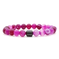 Detailed view of pink striped agate beads with a central grey hematite cylinder bead - Rose Red Striped Agate