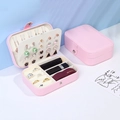 Pink PU leather jewelry box with double-layer storage for rings and earrings - Medium Double Layer Earring Style / Sakura Pink