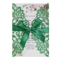 Emerald glitter laser cut wedding invitation with emerald ribbon at Box Hill Mansion - Dark Green