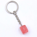 Irregular natural pink agate crystal stone keychain with polished metal ring for bags - Watermelon Red (Synthetic)