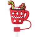 Copri cannuccia in silicone a forma di tazza rossa natalizia con motivo a fiocchi di neve - Tazza di Pan di Zenzero