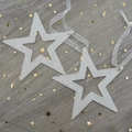 Set of two white glitter cutout star ornaments with translucent ribbons for Christmas - Crystal White Star 2Pcs