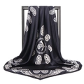 Classic black and gold paisley satin silk scarf 90x90cm hanging on a black frame - 90*90cm / Black