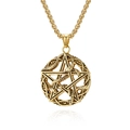 Vintage gold snake entwined pentagram pendant necklace with polished box chain on white background - Gold Style