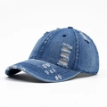 Vintage distressed blue denim baseball cap with worn-out holes and street style detail - Adjustable / Denim Blue