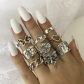 9-piece vintage silver ring set featuring butterfly, heart, and tai chi punk designs - 15215-Bohemian 9Pcs Retro Mixed Set