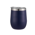 Dark blue 12oz insulated stainless steel wine tumbler with a clear splash-proof slider lid - 12oz / Navy Blue