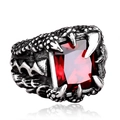 Anello artiglio di drago retrò in argento antico con grande zircone rosso rettangolare - Taglia US 10 / Rosso